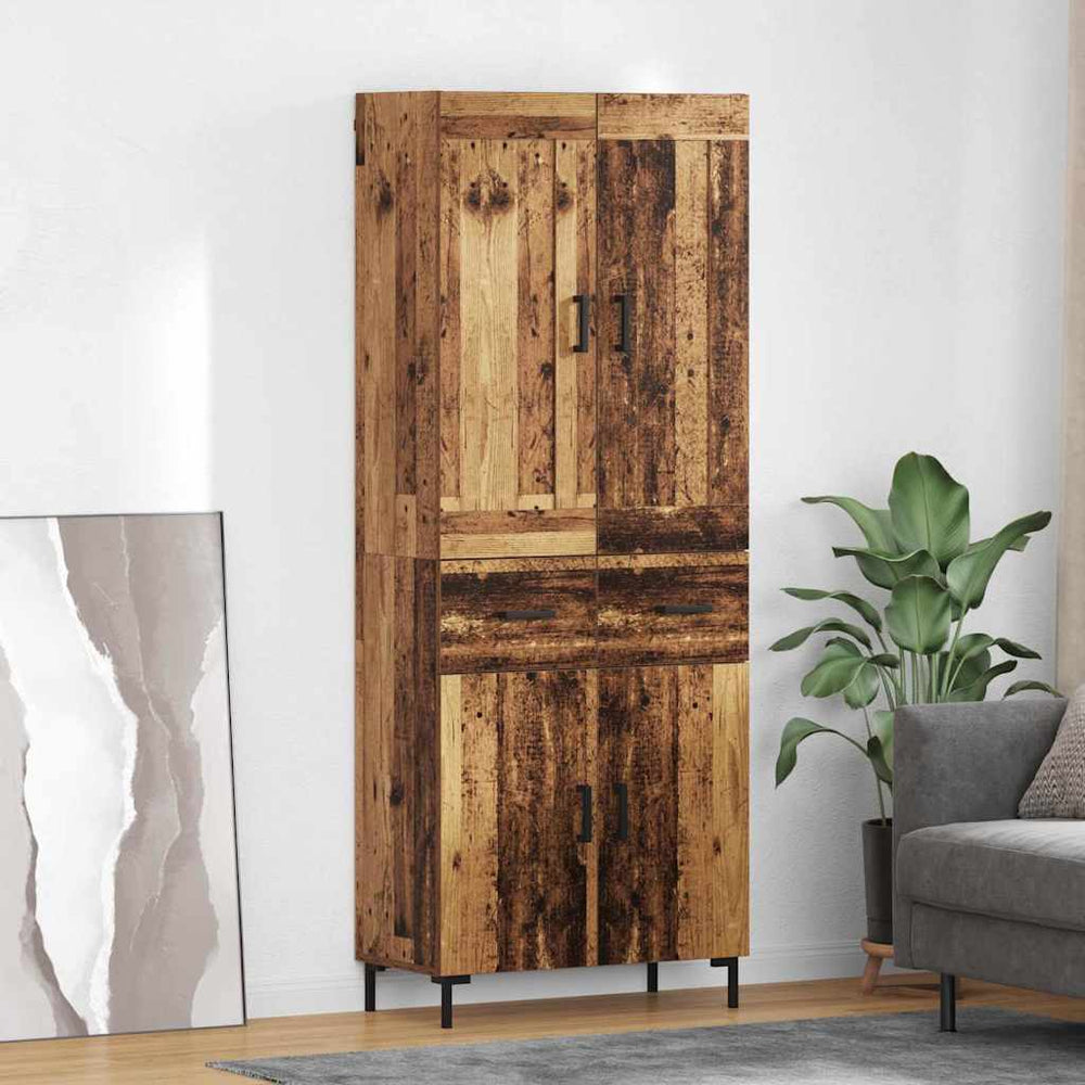 High cabinet with drawers Antique wood 69.5 x 34 x 180 cm