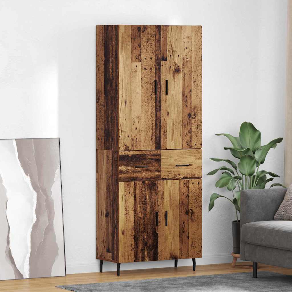 High cabinet with drawers Antique wood 69.5 x 34 x 180 cm