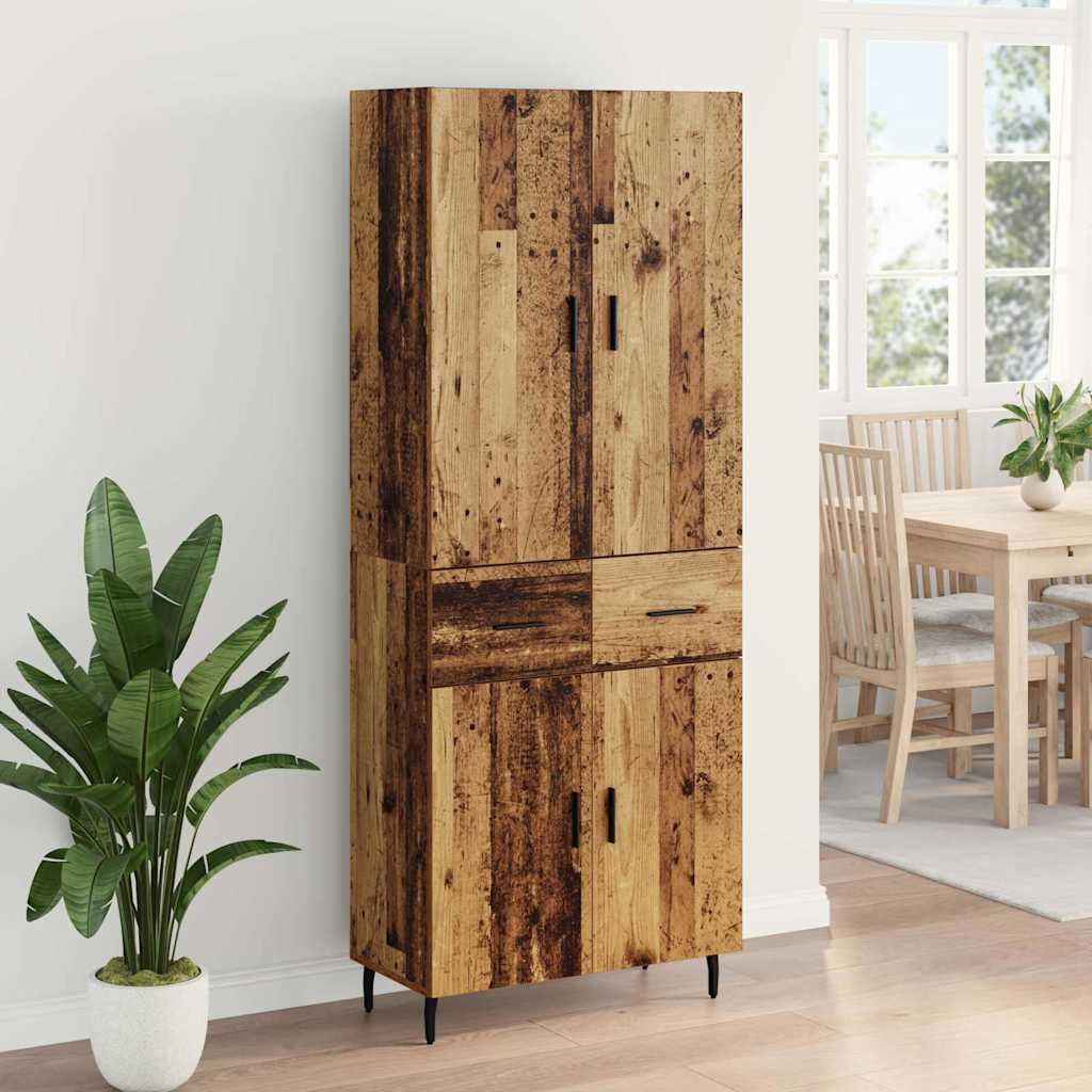 High cabinet with drawers Antique wood 69.5 x 34 x 180 cm