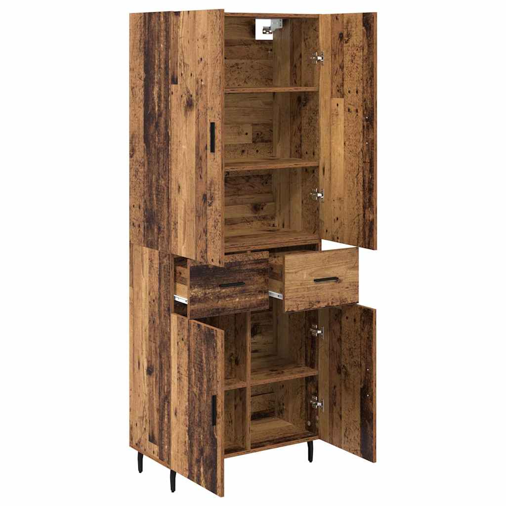 High cabinet with drawers Antique wood 69.5 x 34 x 180 cm