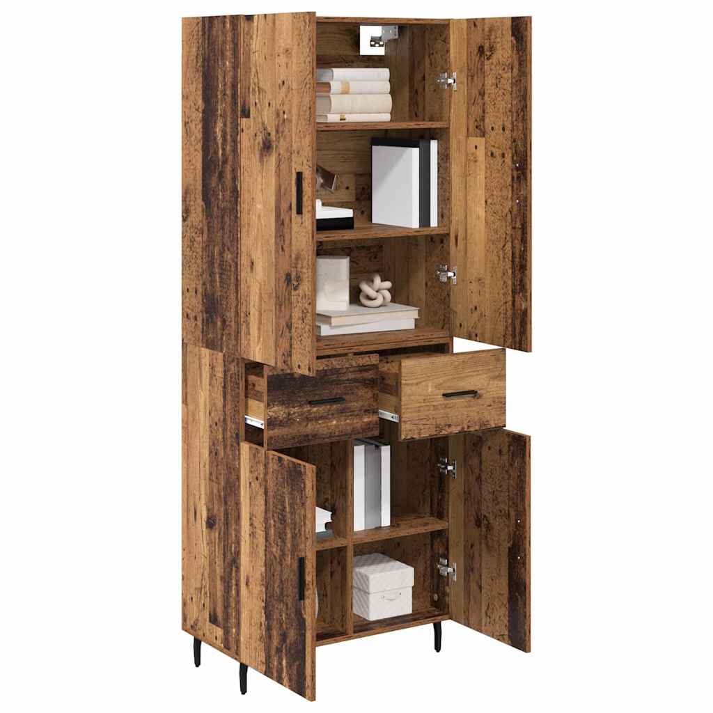 High cabinet with drawers Antique wood 69.5 x 34 x 180 cm