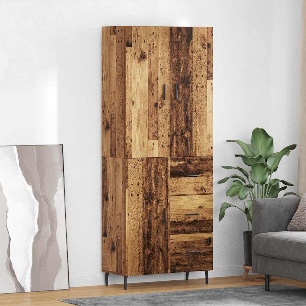 High cabinet with drawers Antique wood 69.5 x 34 x 180 cm