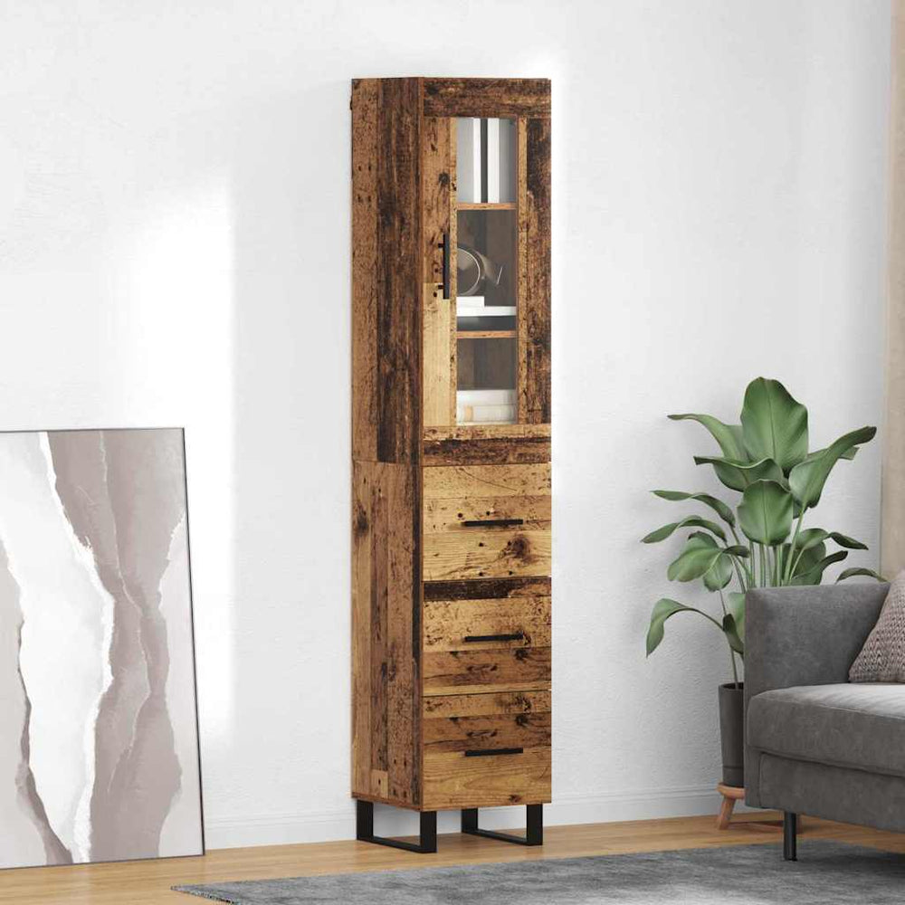 High cabinet with drawers Antique wood 69.5 x 34 x 180 cm