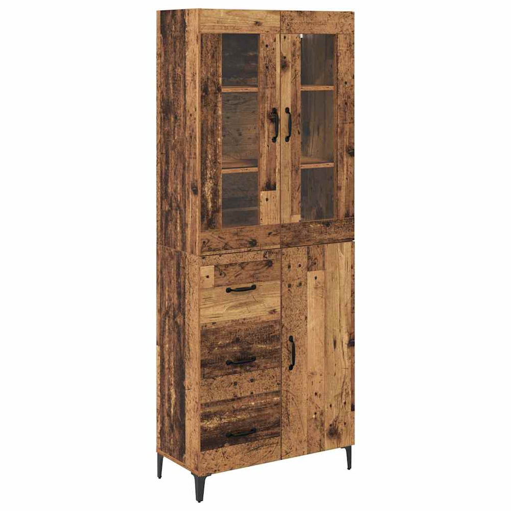 High cabinet with drawers Antique wood 69.5 x 34 x 180 cm