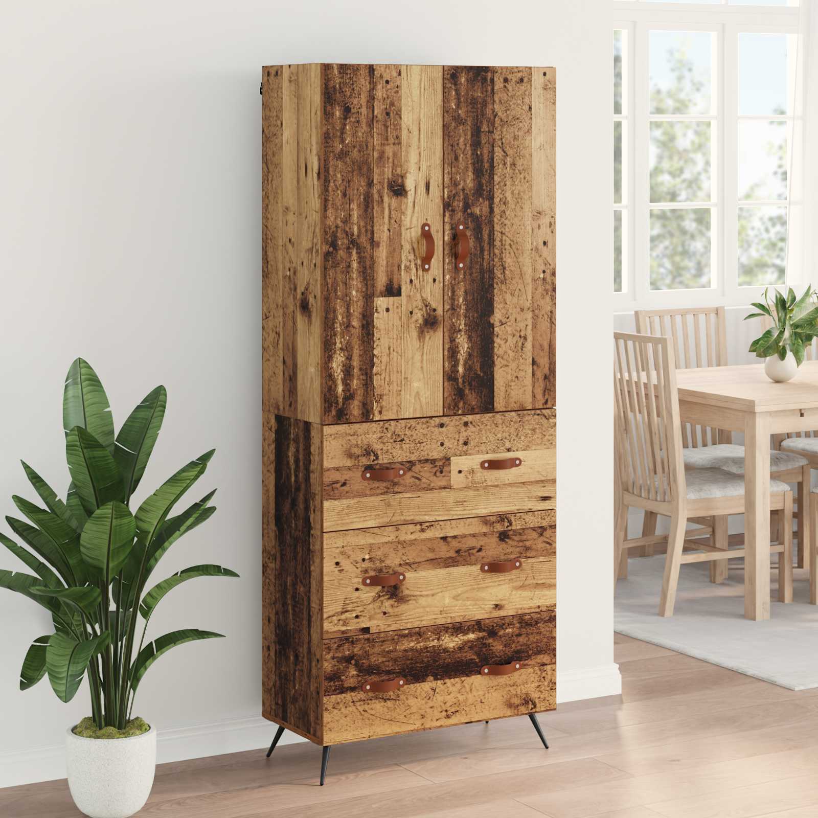 High cabinet with drawers Antique wood 69.5 x 34 x 180 cm
