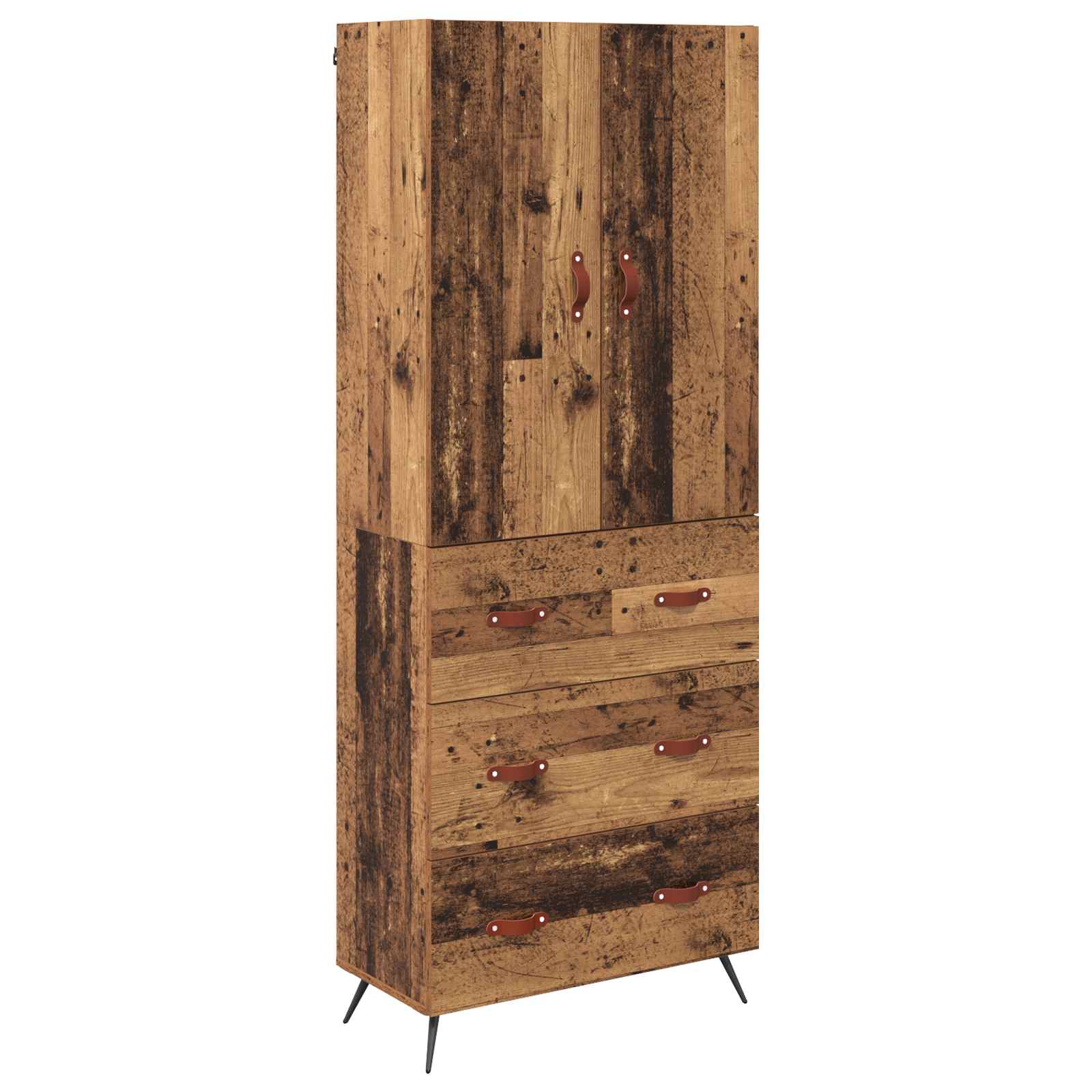 High cabinet with drawers Antique wood 69.5 x 34 x 180 cm