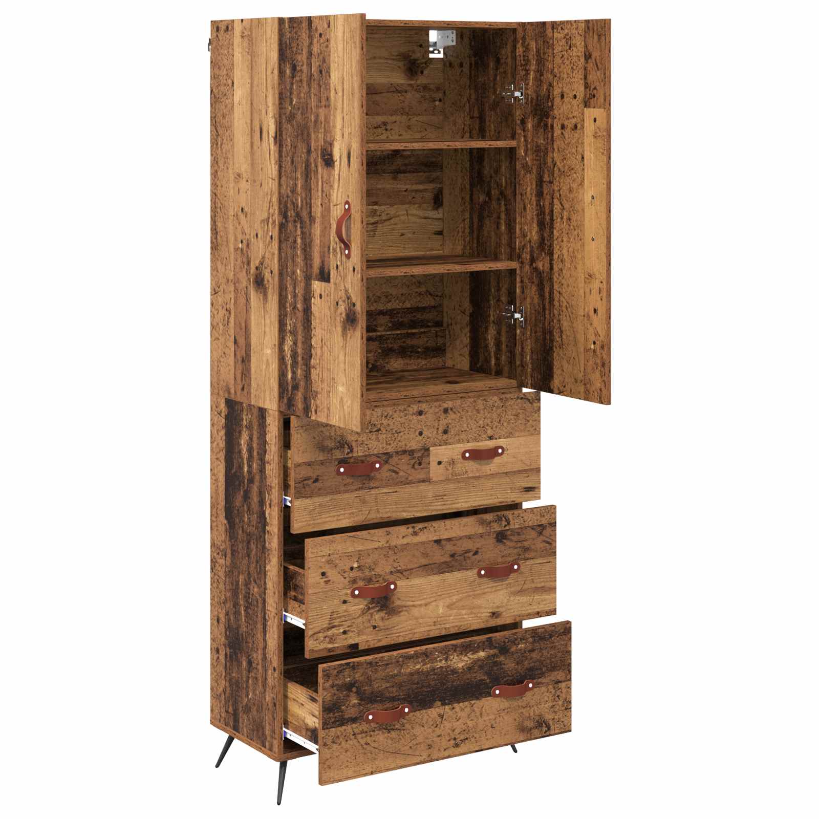 High cabinet with drawers Antique wood 69.5 x 34 x 180 cm