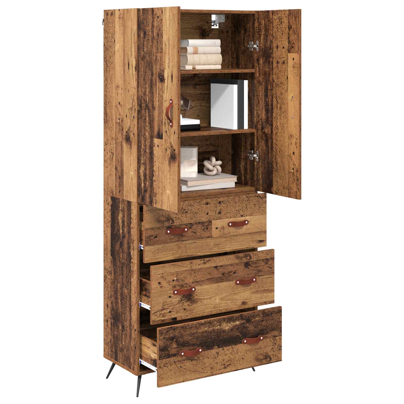High cabinet with drawers Antique wood 69.5 x 34 x 180 cm
