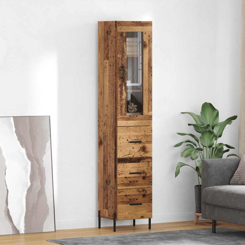 Tall Cabinet with Drawer Vintage Wood 34.5 x 34 x 180 cm