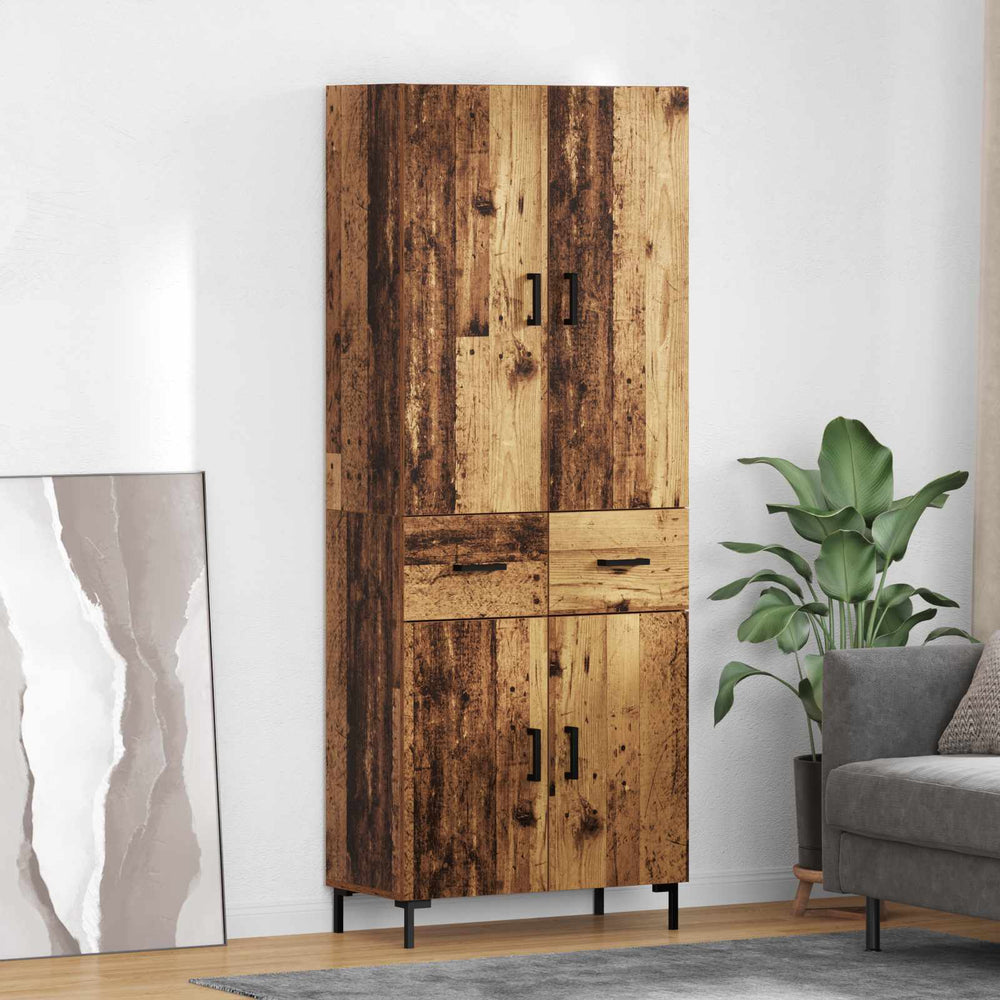 High cabinet with drawers Antique wood 69.5 x 34 x 180 cm
