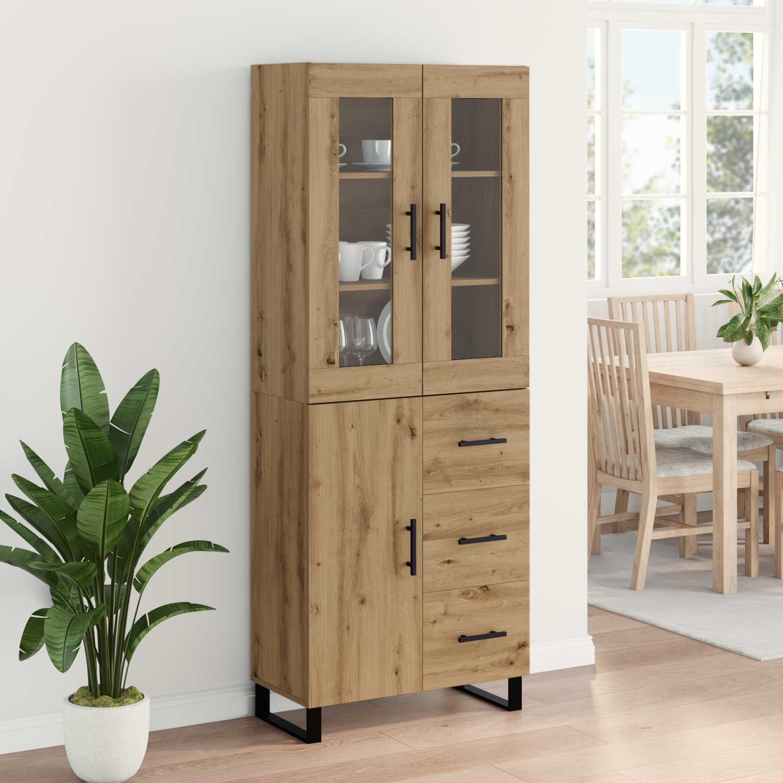 Highboard 2 pcs Crafted oak Engineered wood