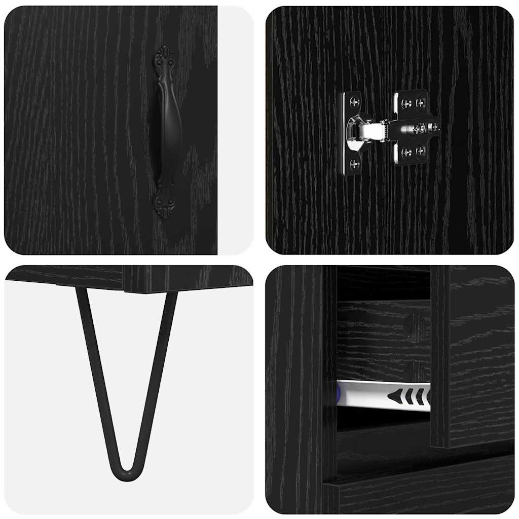 Highboard 2 pcs Black oak Engineered wood
