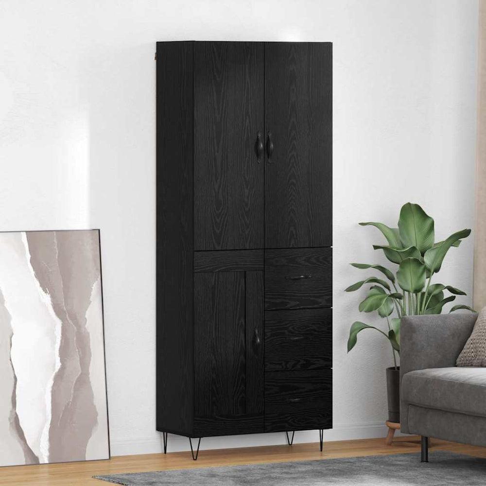 Highboard 2 pcs Black oak Engineered wood