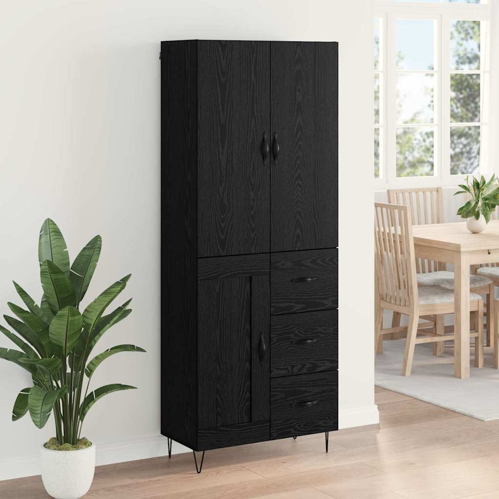 Highboard 2 pcs Black oak Engineered wood