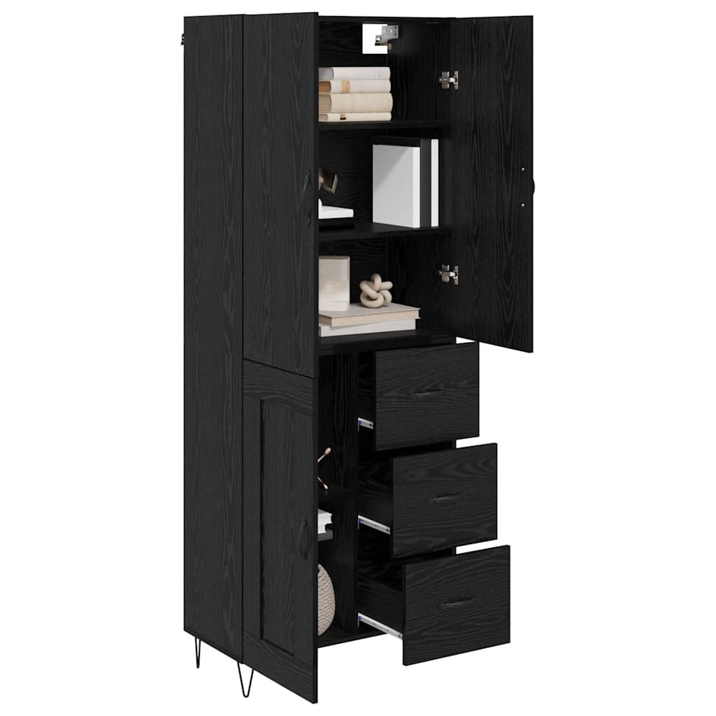 Highboard 2 pcs Black oak Engineered wood