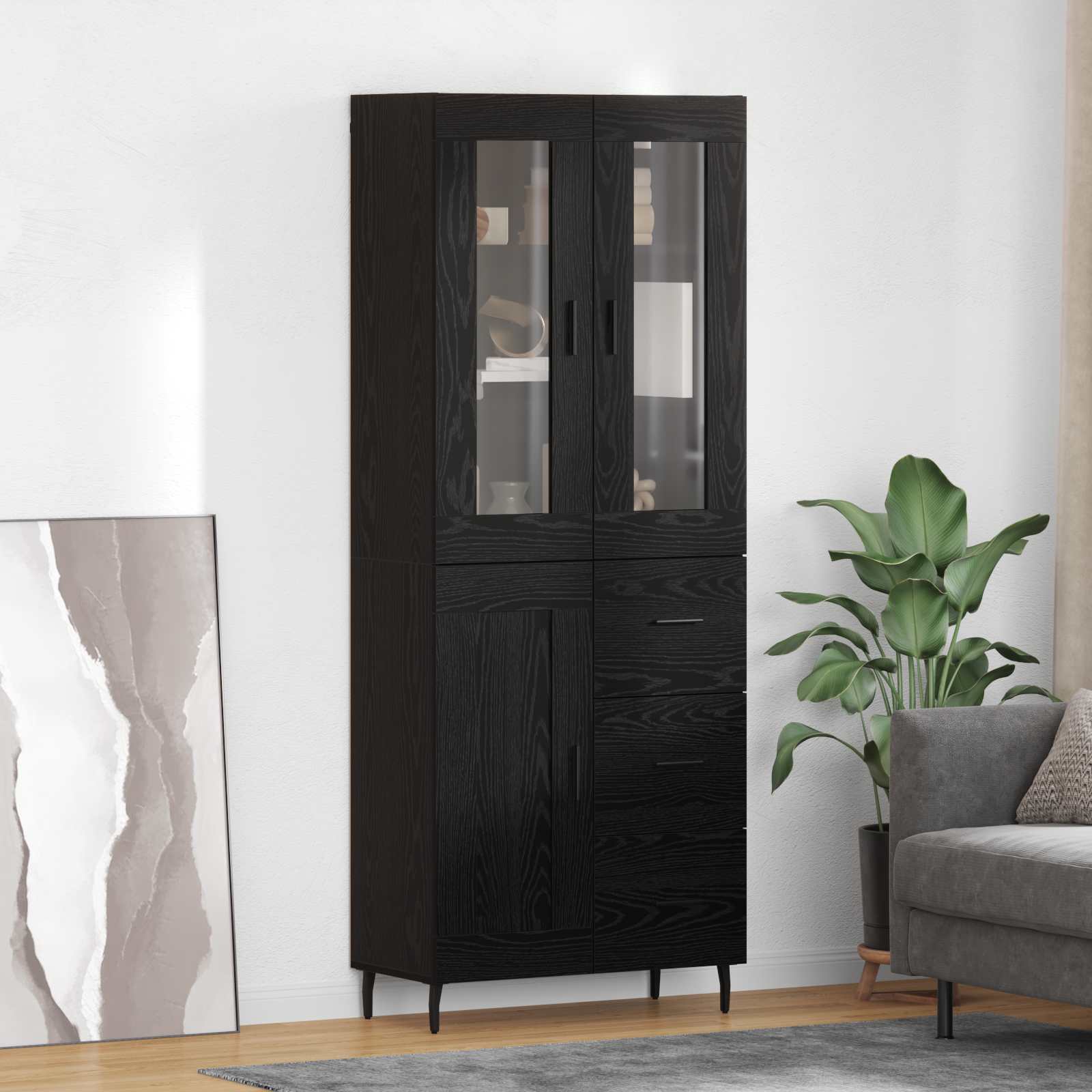 Tall cabinet with 2 drawers Black oak