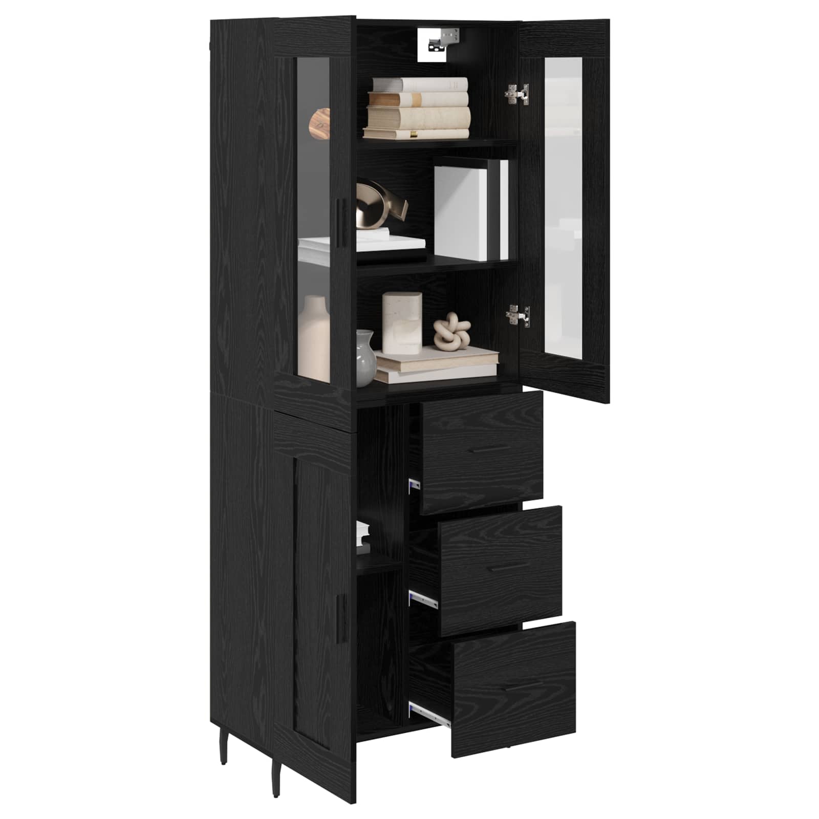 Tall cabinet with 2 drawers Black oak