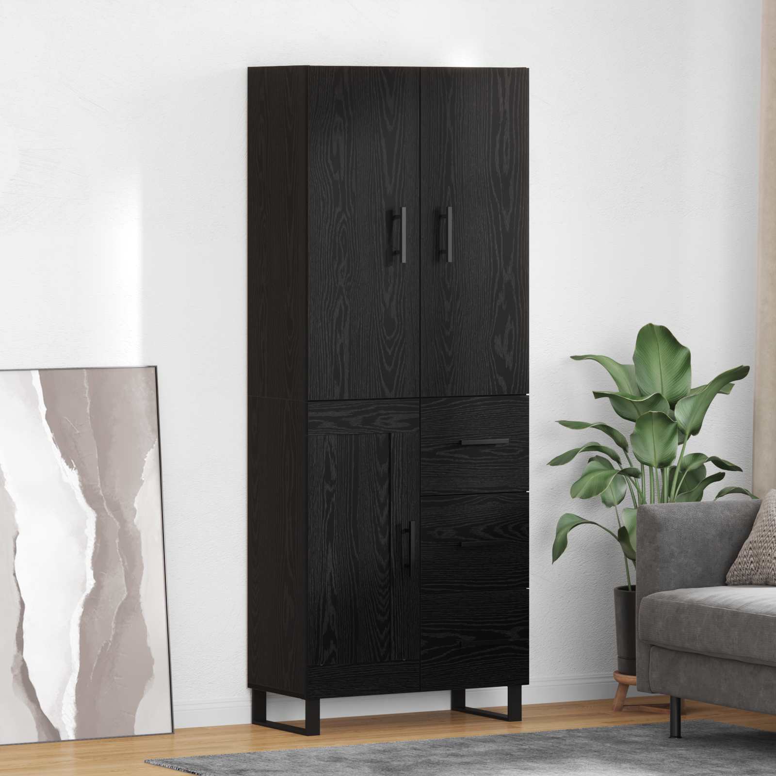 Tall cabinet with 2 drawers Black oak