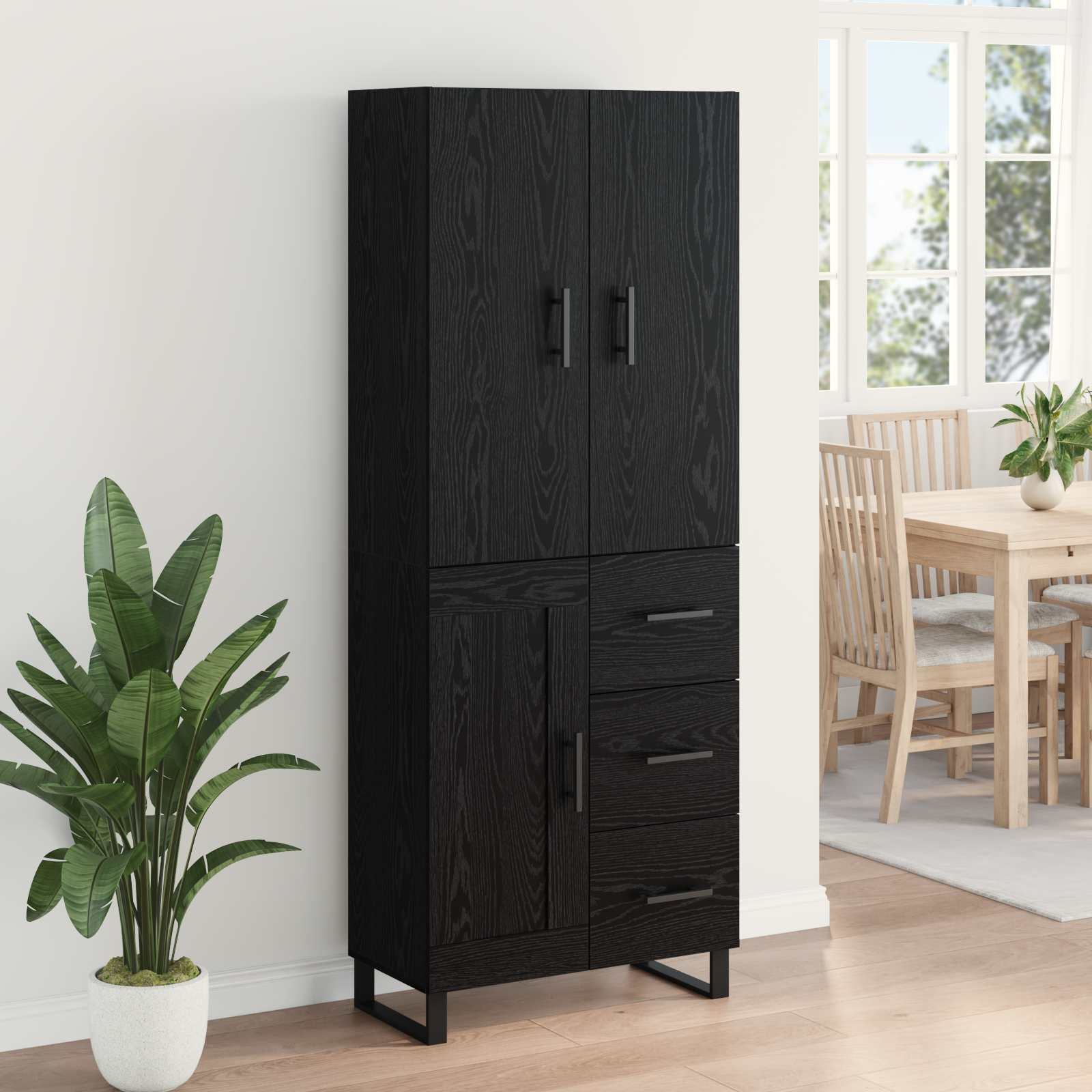 Tall cabinet with 2 drawers Black oak
