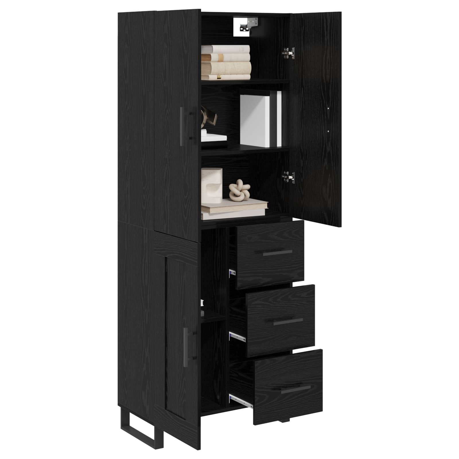 Tall cabinet with 2 drawers Black oak