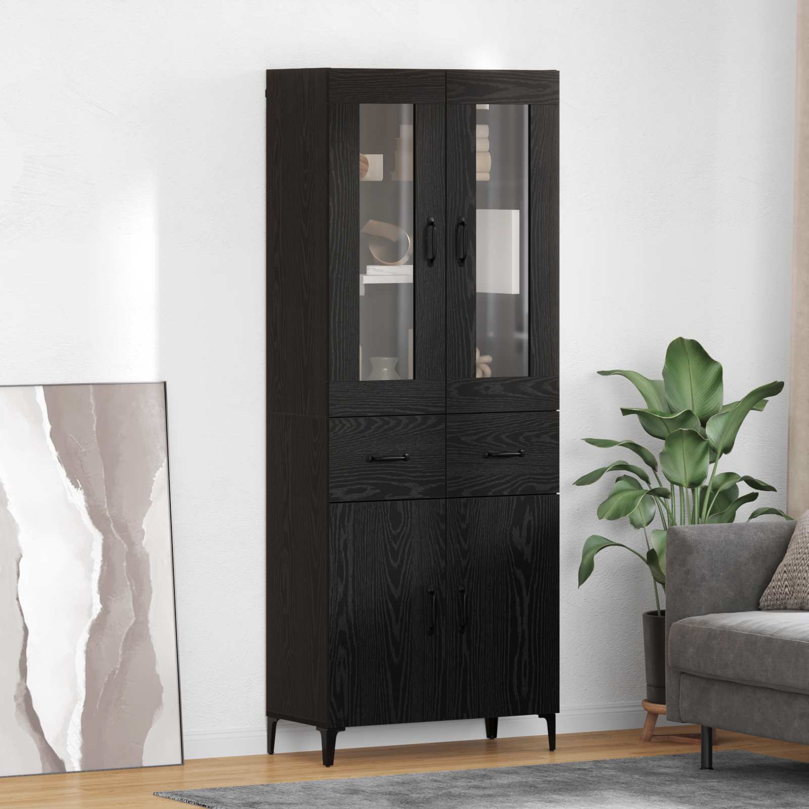 Highboard with Drawer Black Oak 69.5 x 34 x 180 cm