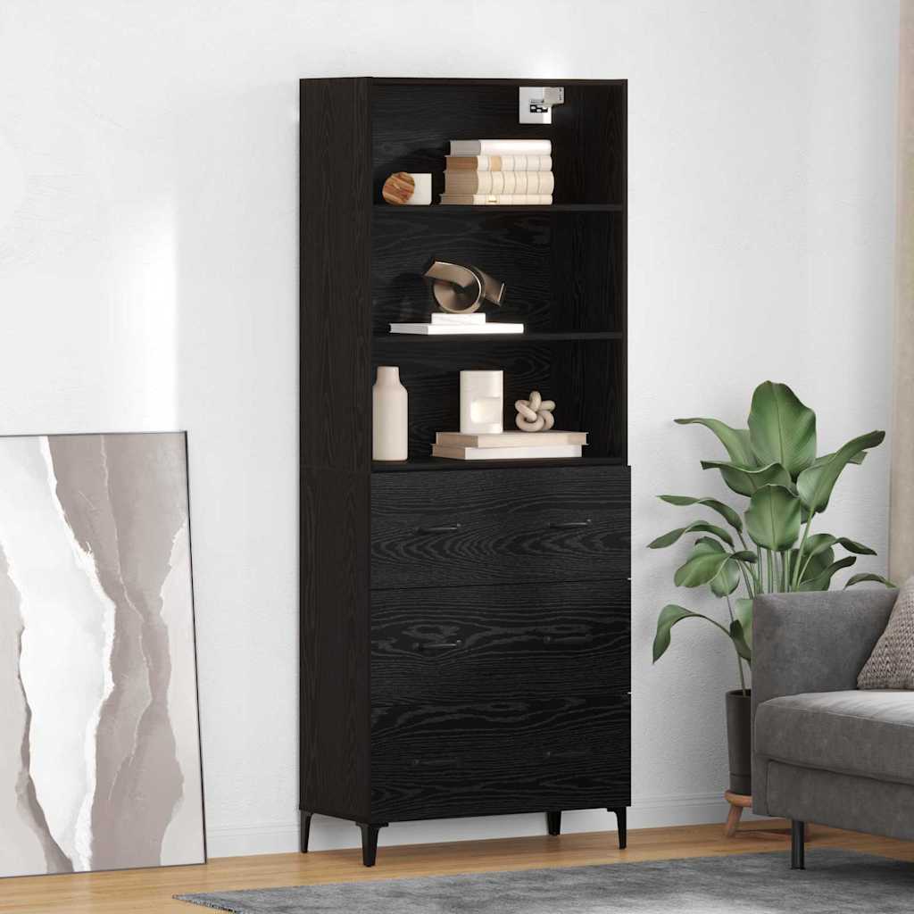 Bedside cabinet with drawer 2 pcs Black oak Engineered wood