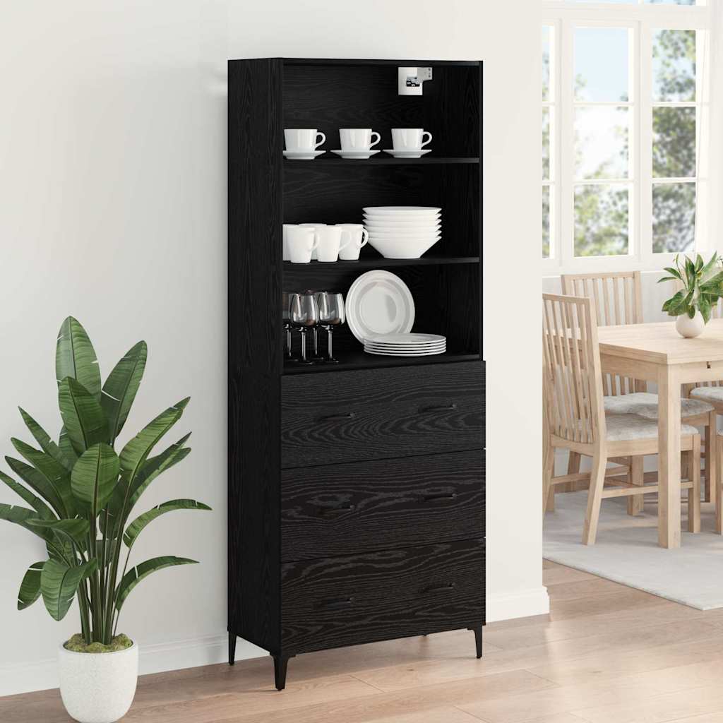 Bedside cabinet with drawer 2 pcs Black oak Engineered wood