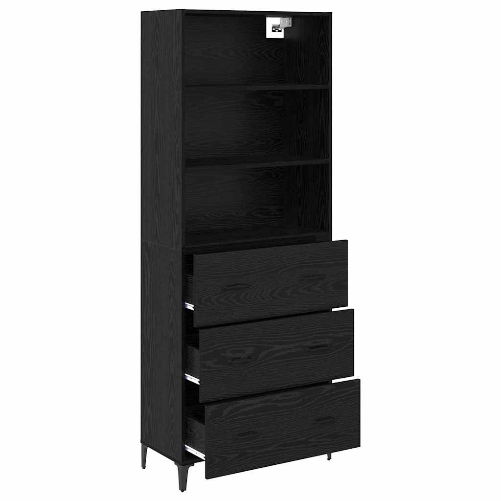 Bedside cabinet with drawer 2 pcs Black oak Engineered wood
