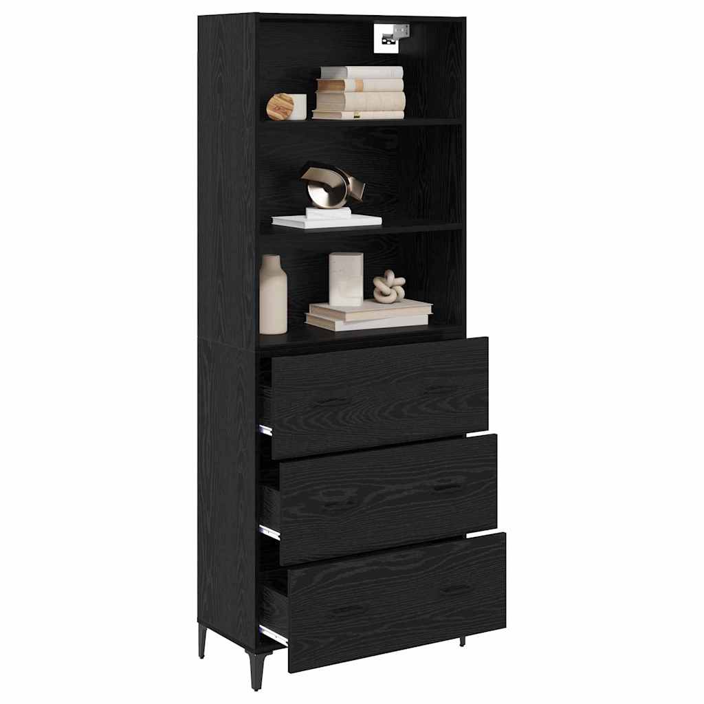 Bedside cabinet with drawer 2 pcs Black oak Engineered wood