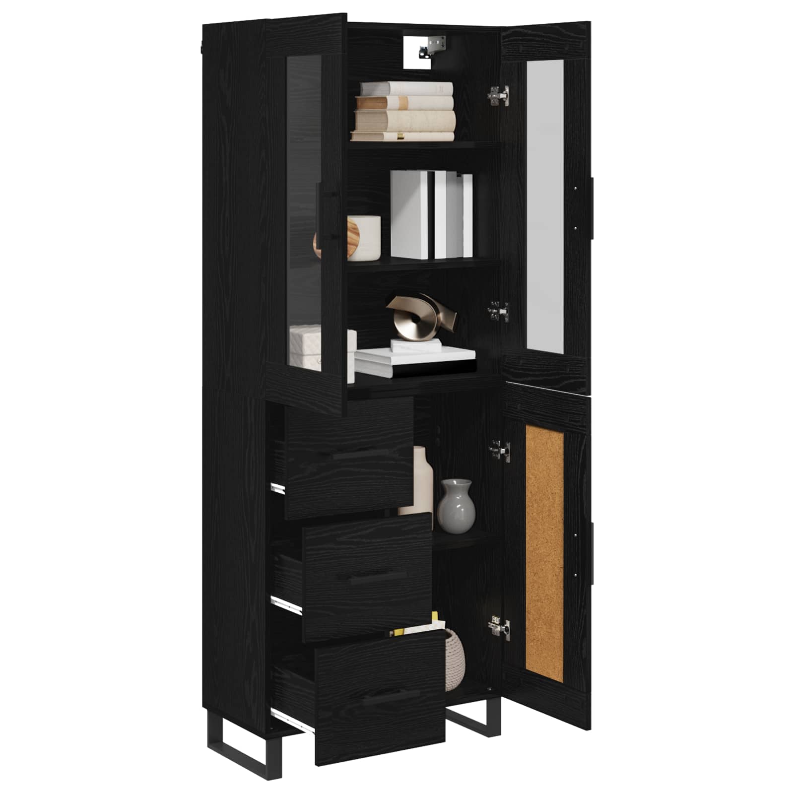 Tall cabinet with 2 drawers Black oak