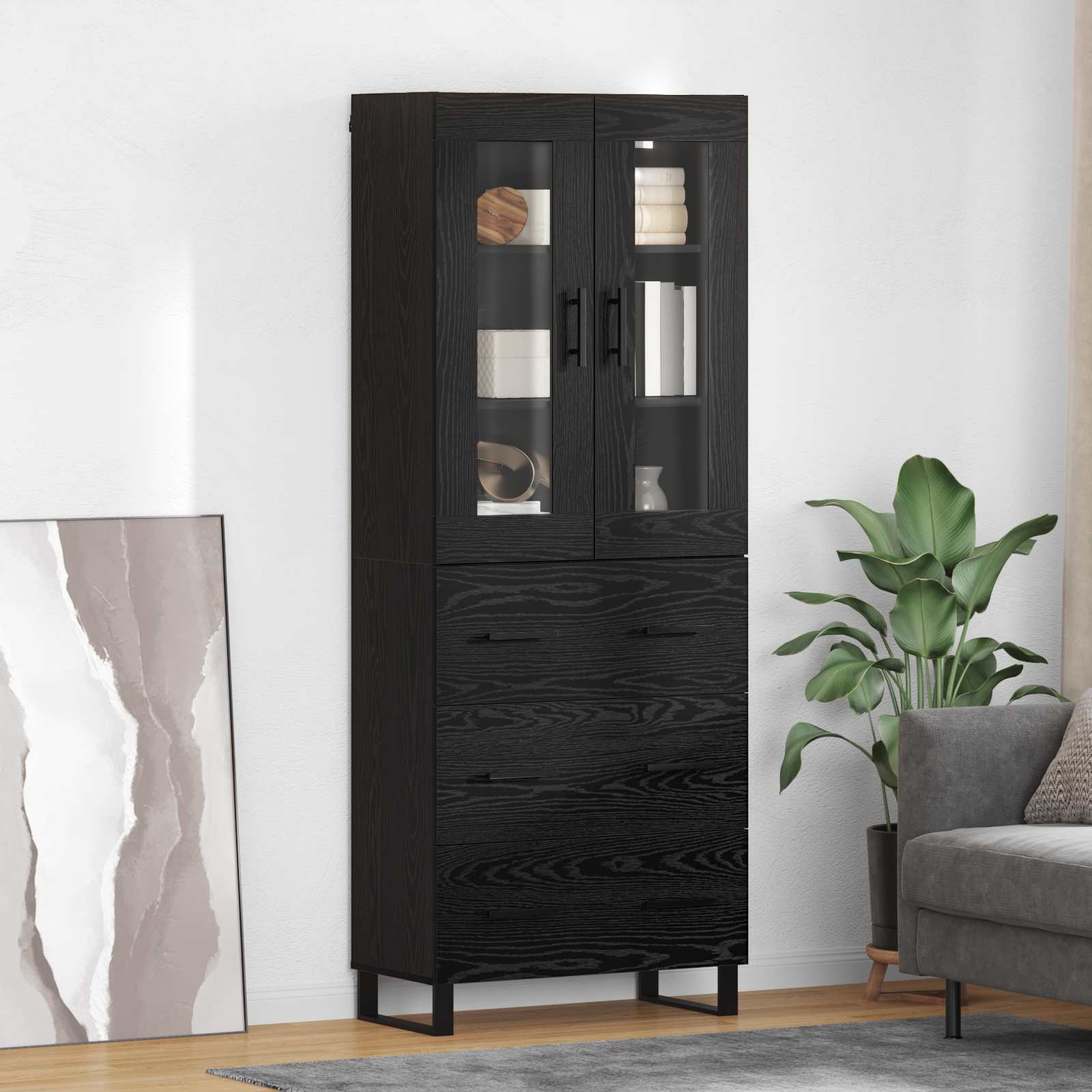 Tall cabinet with 2 drawers Black oak