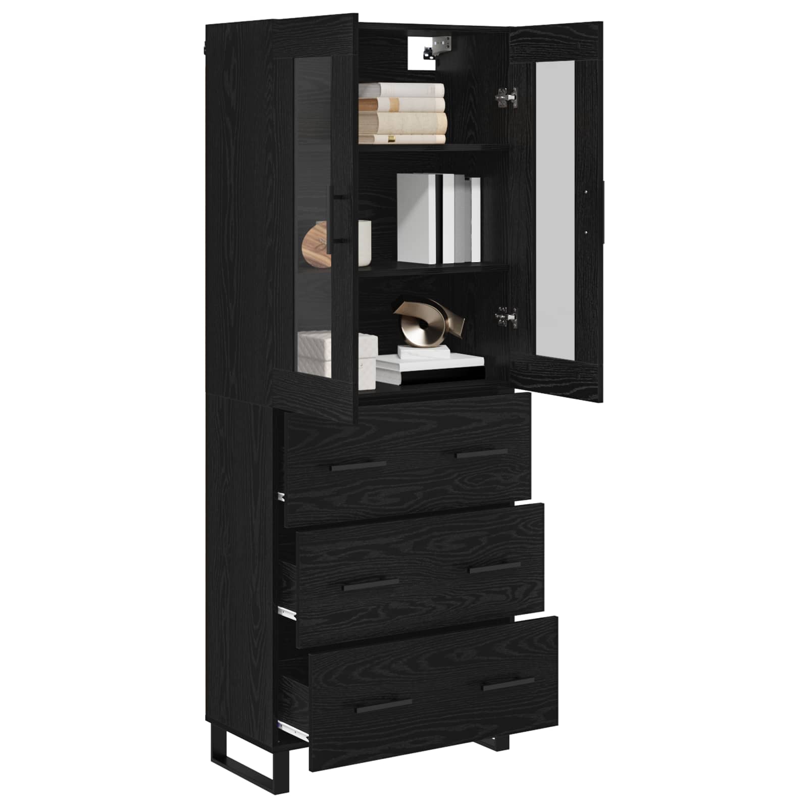 Tall cabinet with 2 drawers Black oak