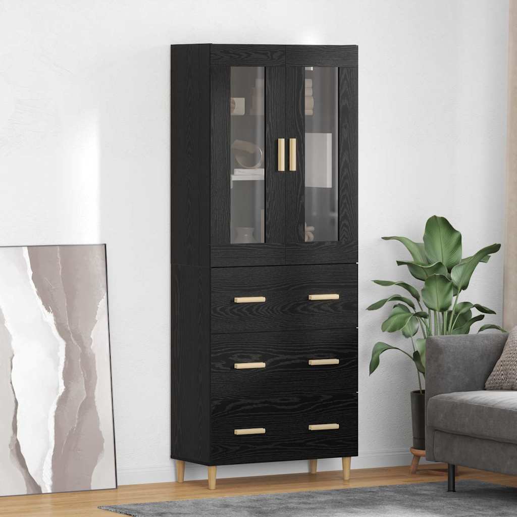 Augsts kumodes skapis ar atvilktni, melns ozols 69,5 x 34 x 180 cm