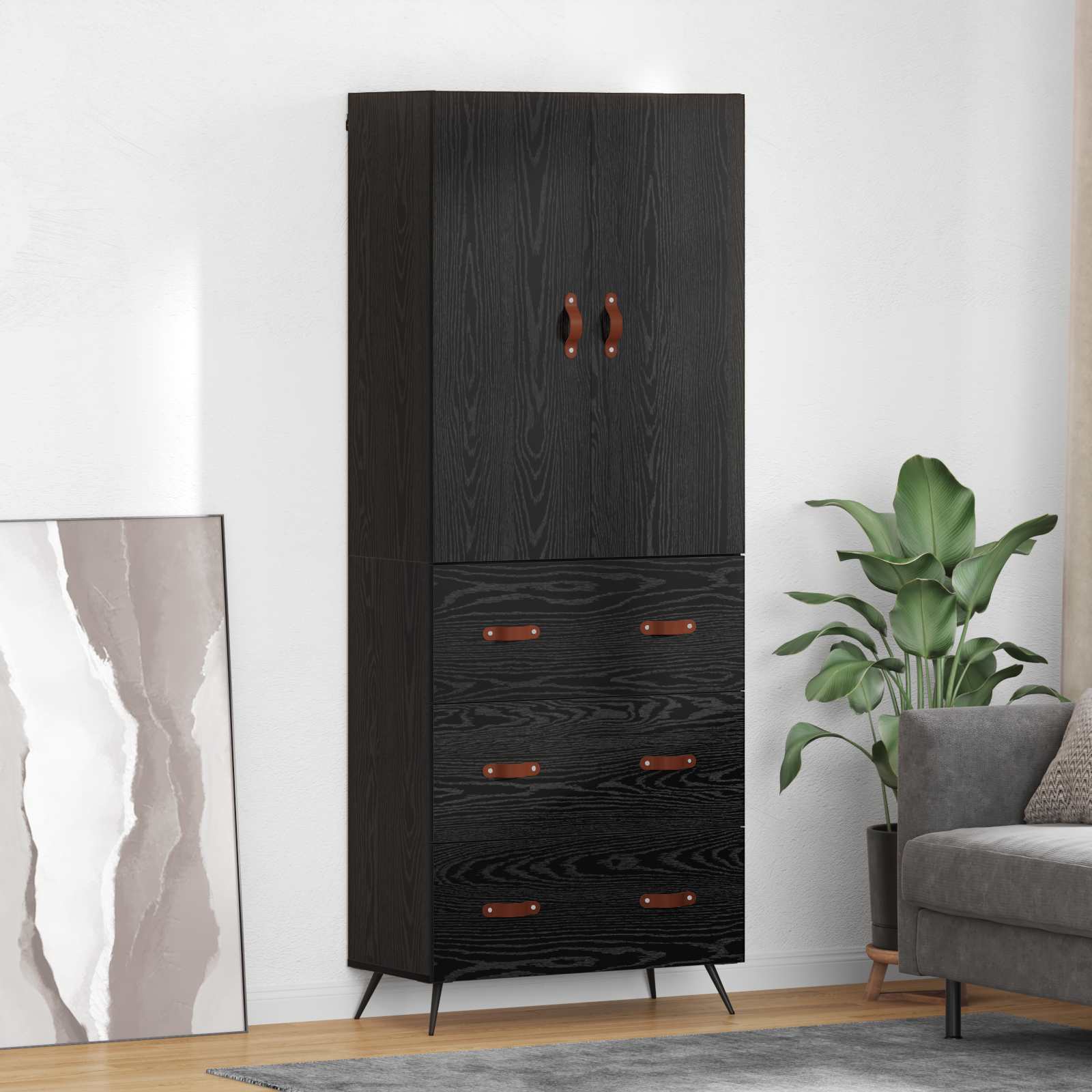 Highboard with Drawer Black Oak 69.5 x 34 x 180 cm