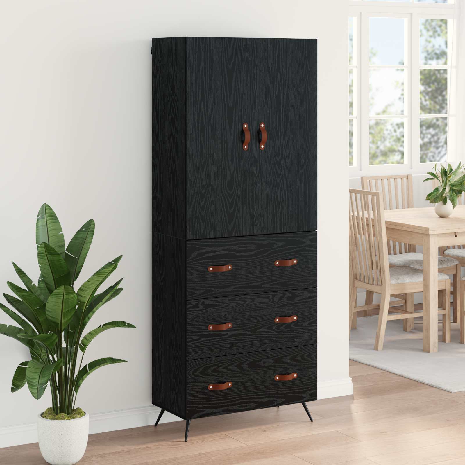 Highboard with Drawer Black Oak 69.5 x 34 x 180 cm