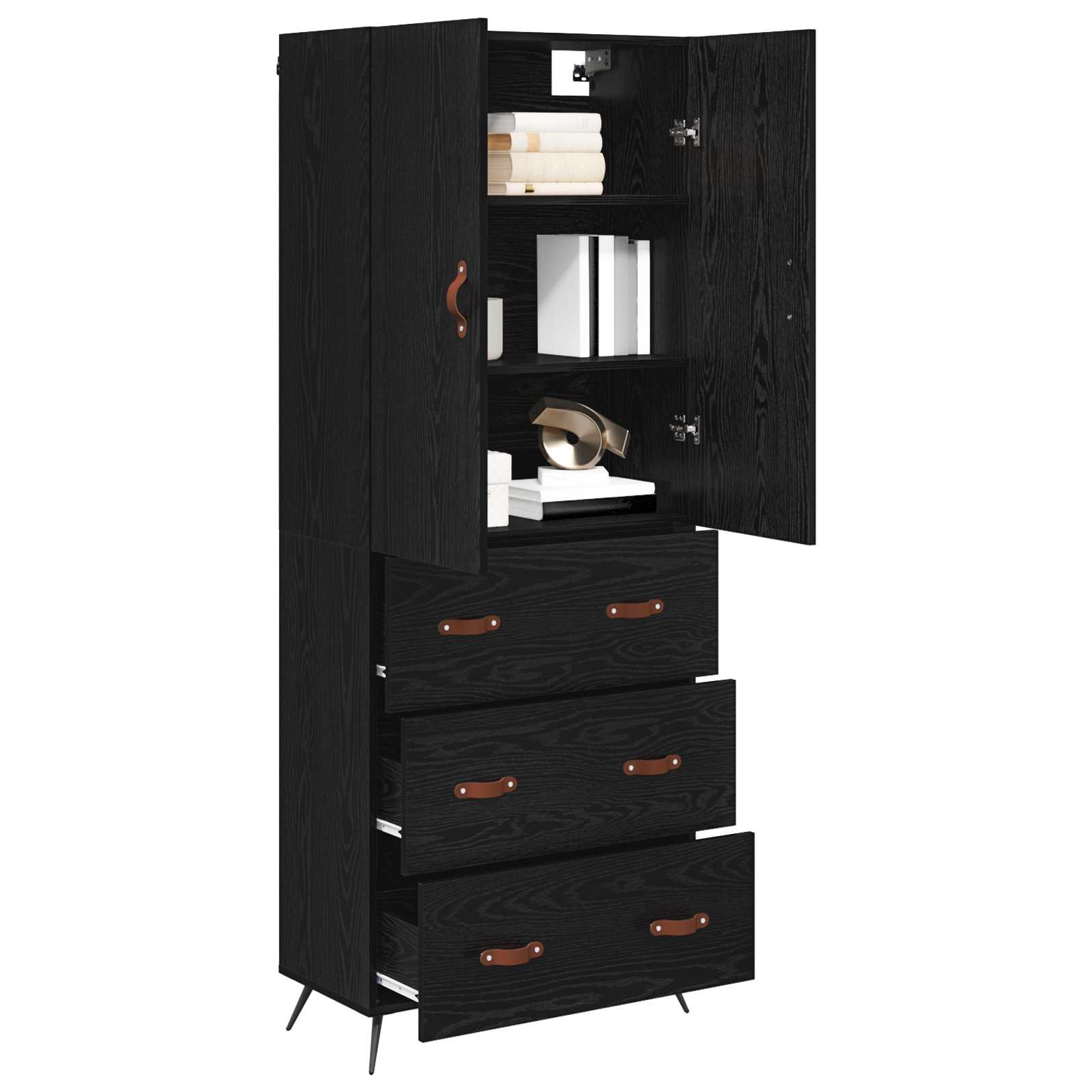 Highboard with Drawer Black Oak 69.5 x 34 x 180 cm