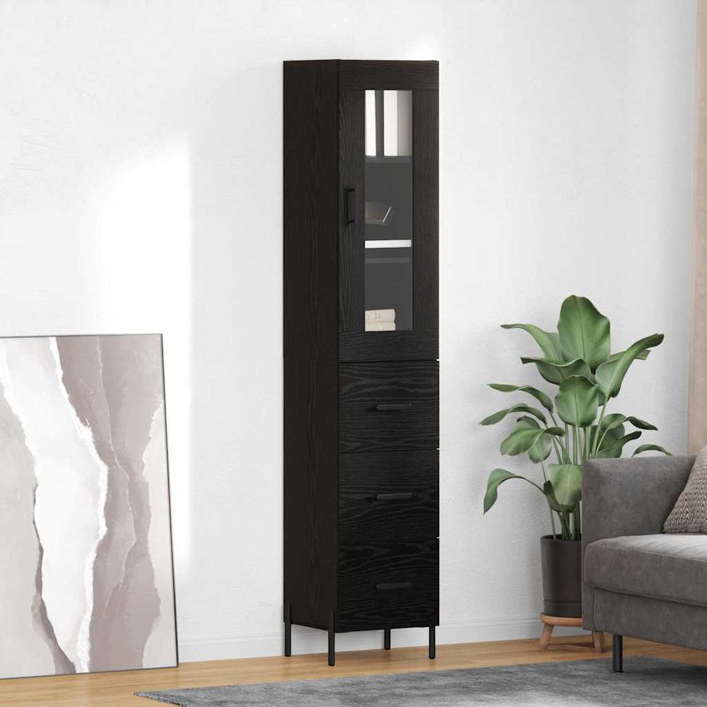 High Cabinet with Drawer Black Oak 34.5 x 34 x 180 cm