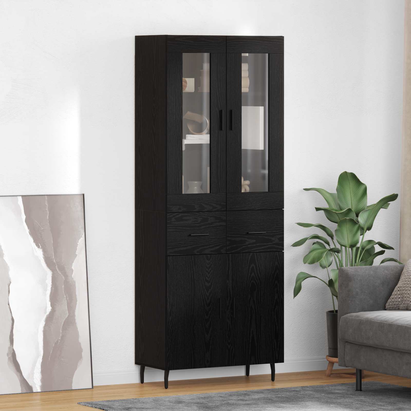 Augsts skapis ar atvilktnēm 2 gab. Melns ozols