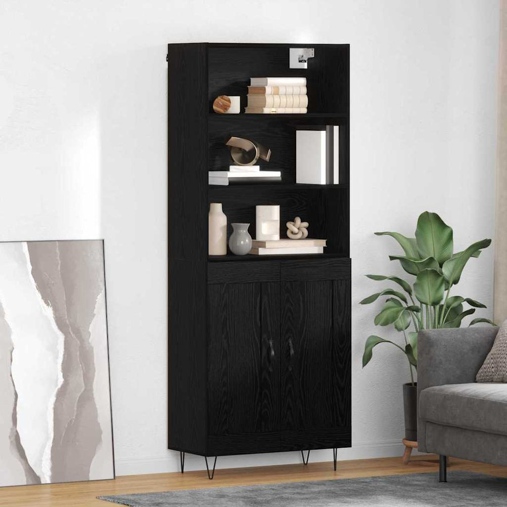 Highboard 2 pcs Black oak Engineered wood