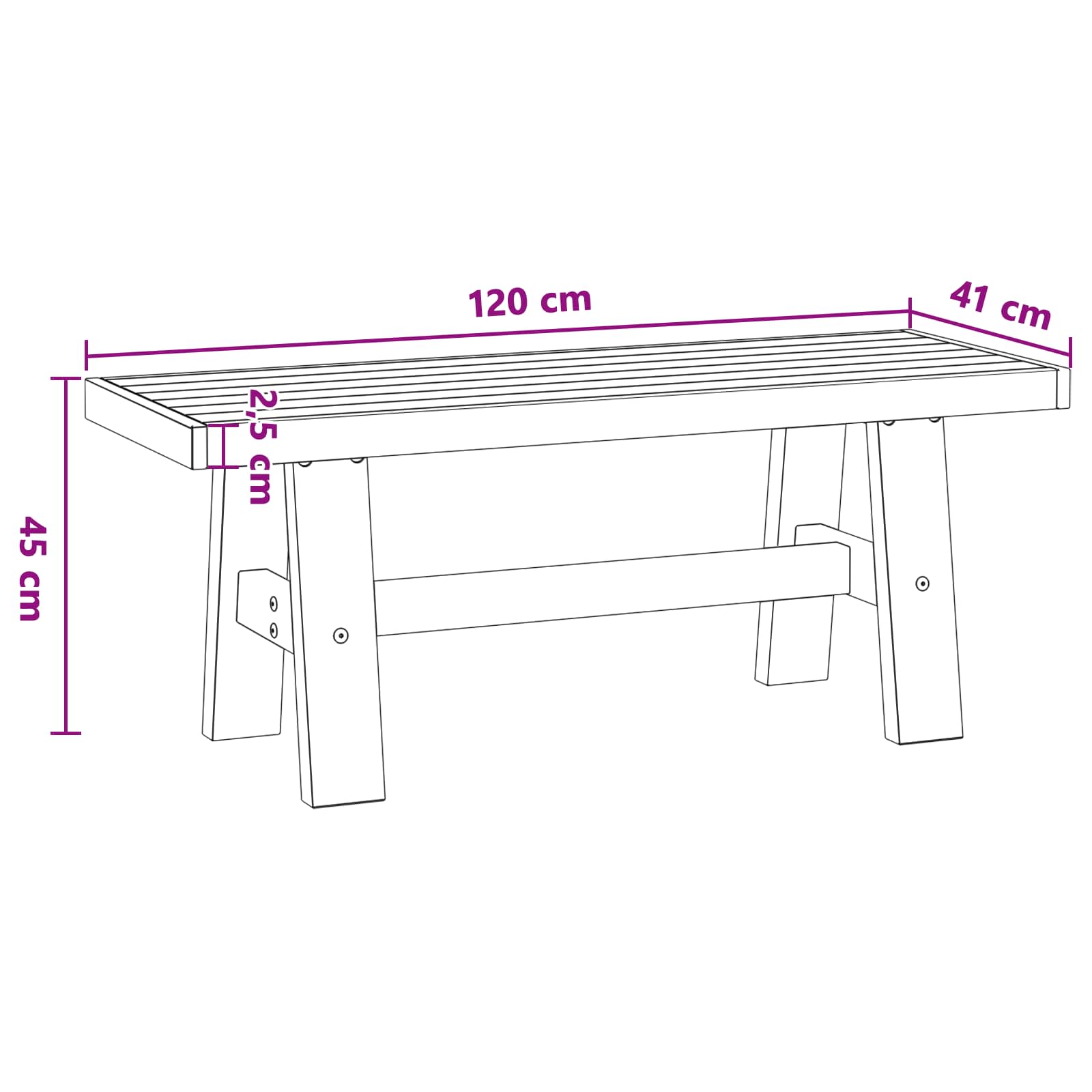 Valgomojo suolas NOAIN 120 x 41 x 45 cm Tvirtas pušies medis