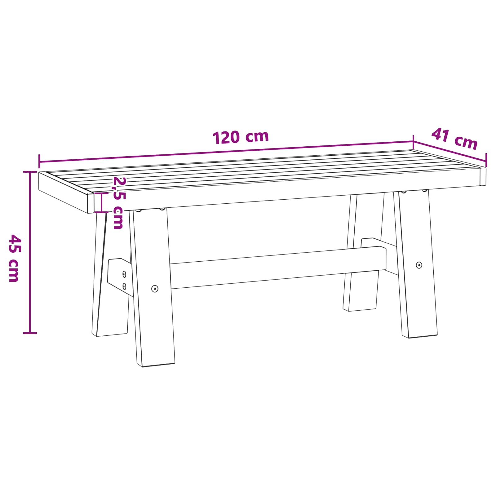 Valgomojo suolas NOAIN 120 x 41 x 45 cm Tvirtas pušies medis