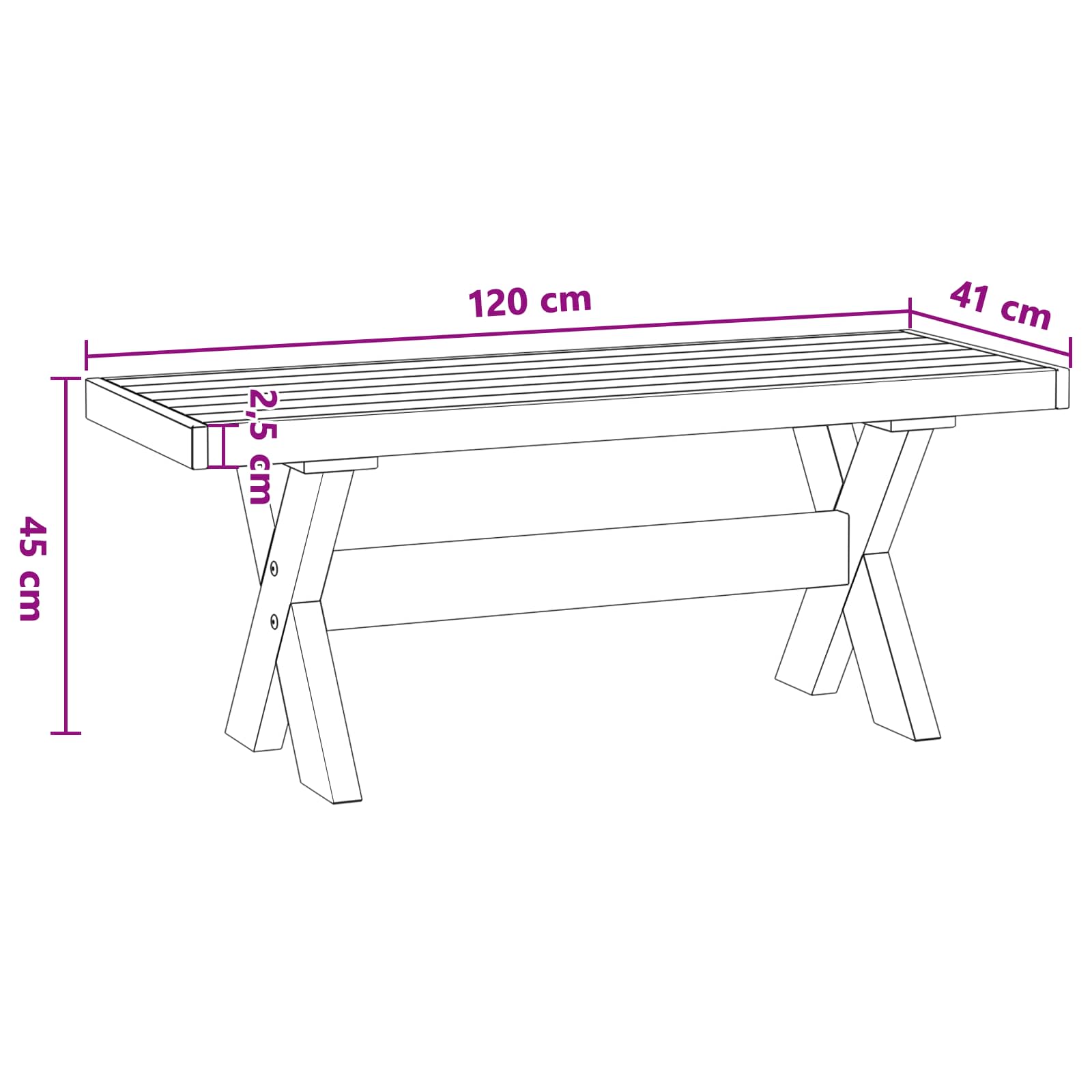 Valgomojo suolas NOAIN 120 x 41 x 45 cm Tvirtas pušies medis