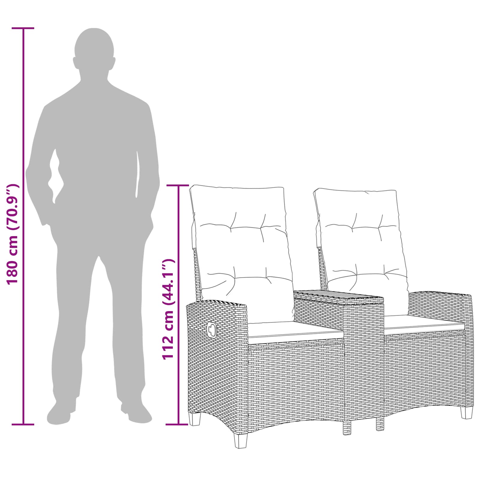 Reclining Bench with Table Juoda ir kreminė balta poliratanas