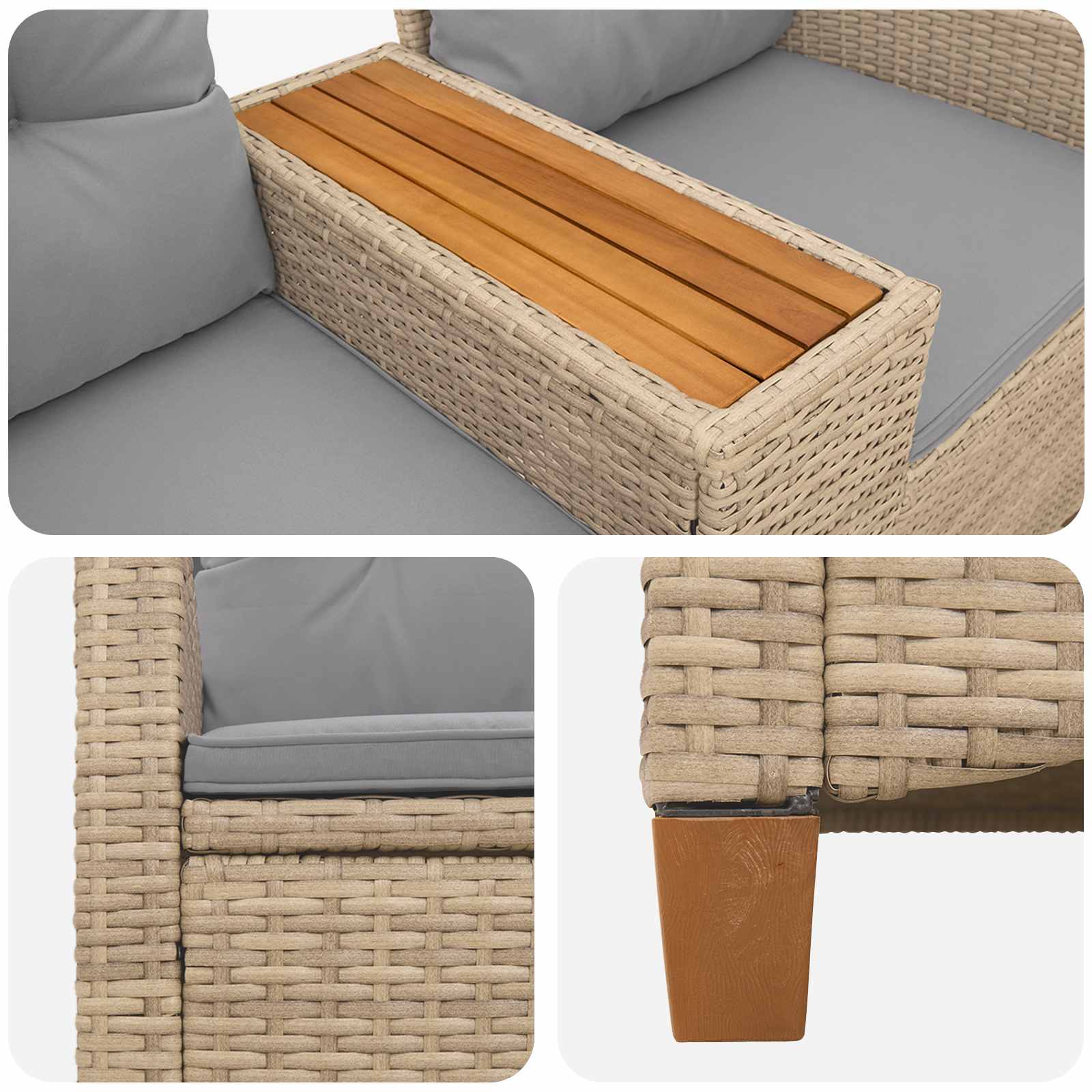 Reclining Bench with Table Bežinė ir šviesiai pilka poliratanas