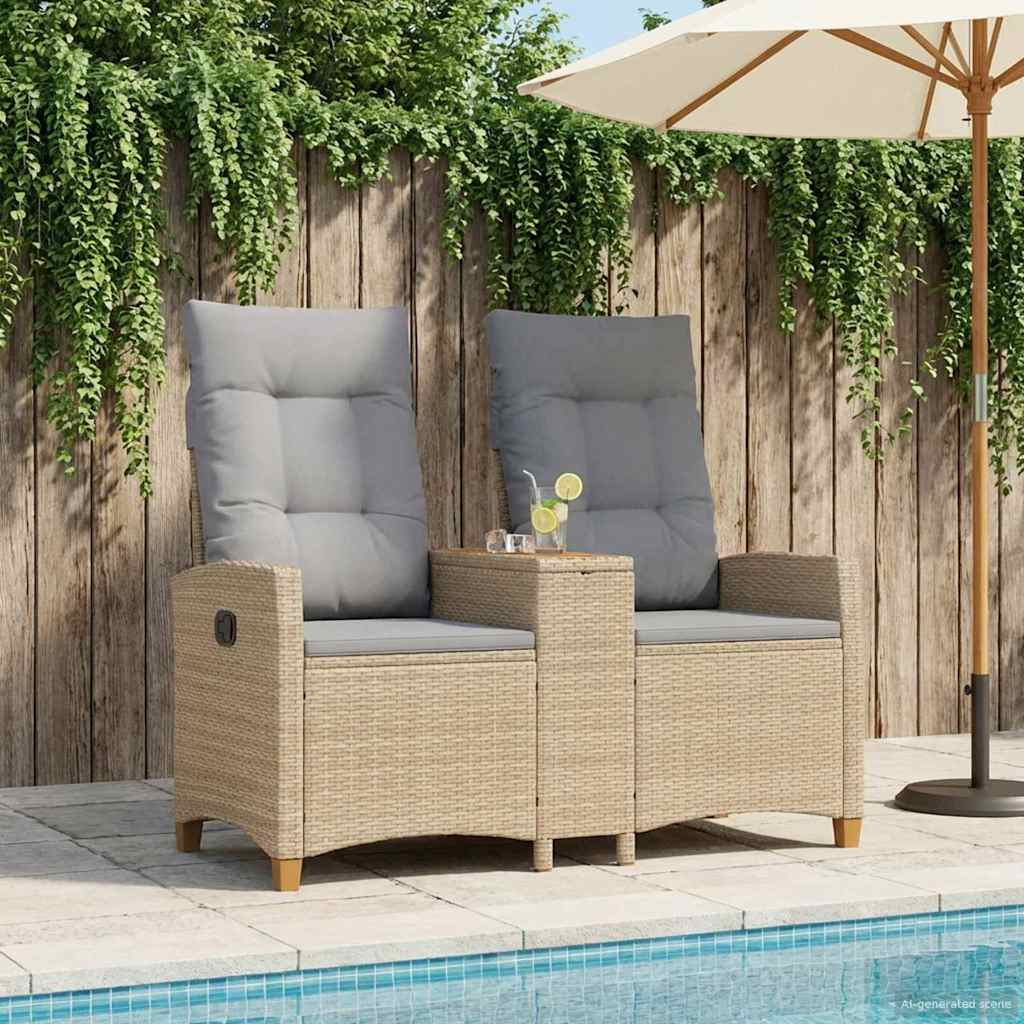 Reclining Bench with Table Bežinė ir šviesiai pilka poliratanas
