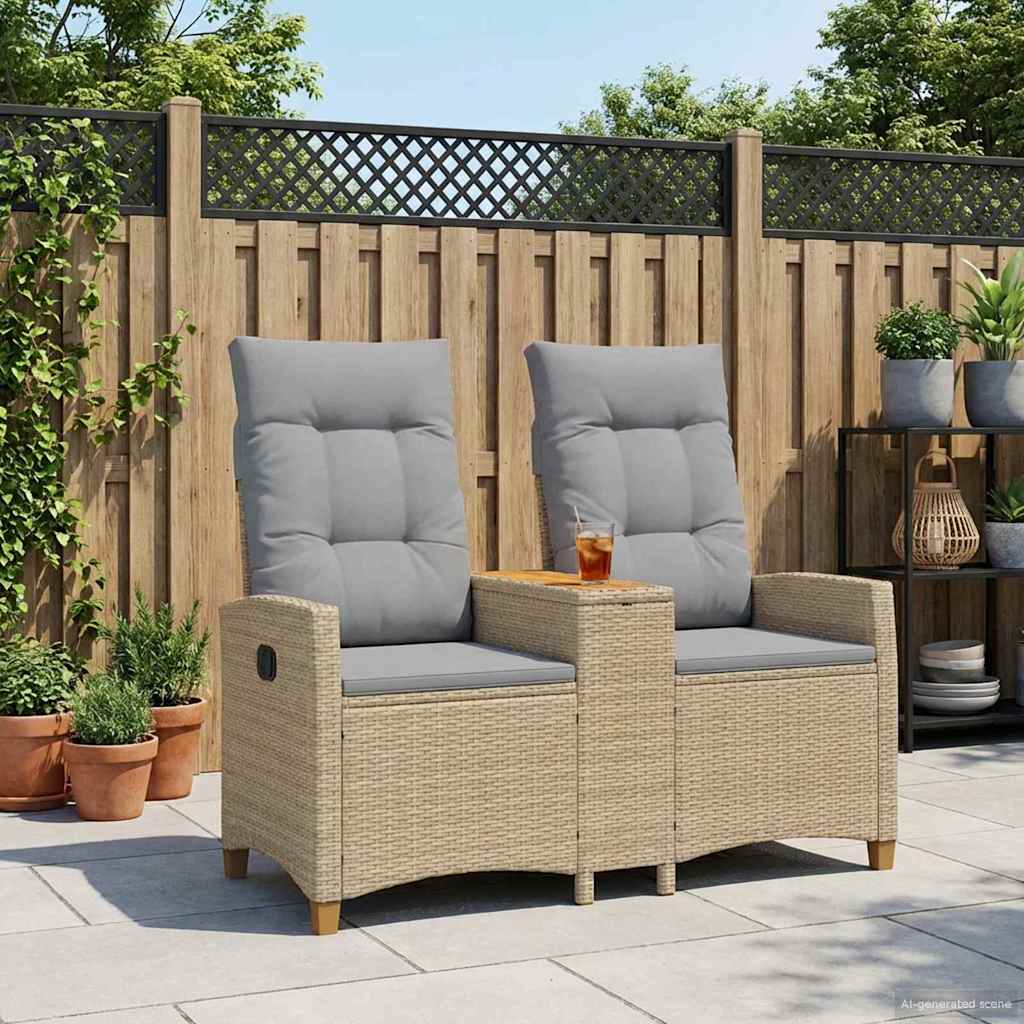 Reclining Bench with Table Bežinė ir šviesiai pilka poliratanas