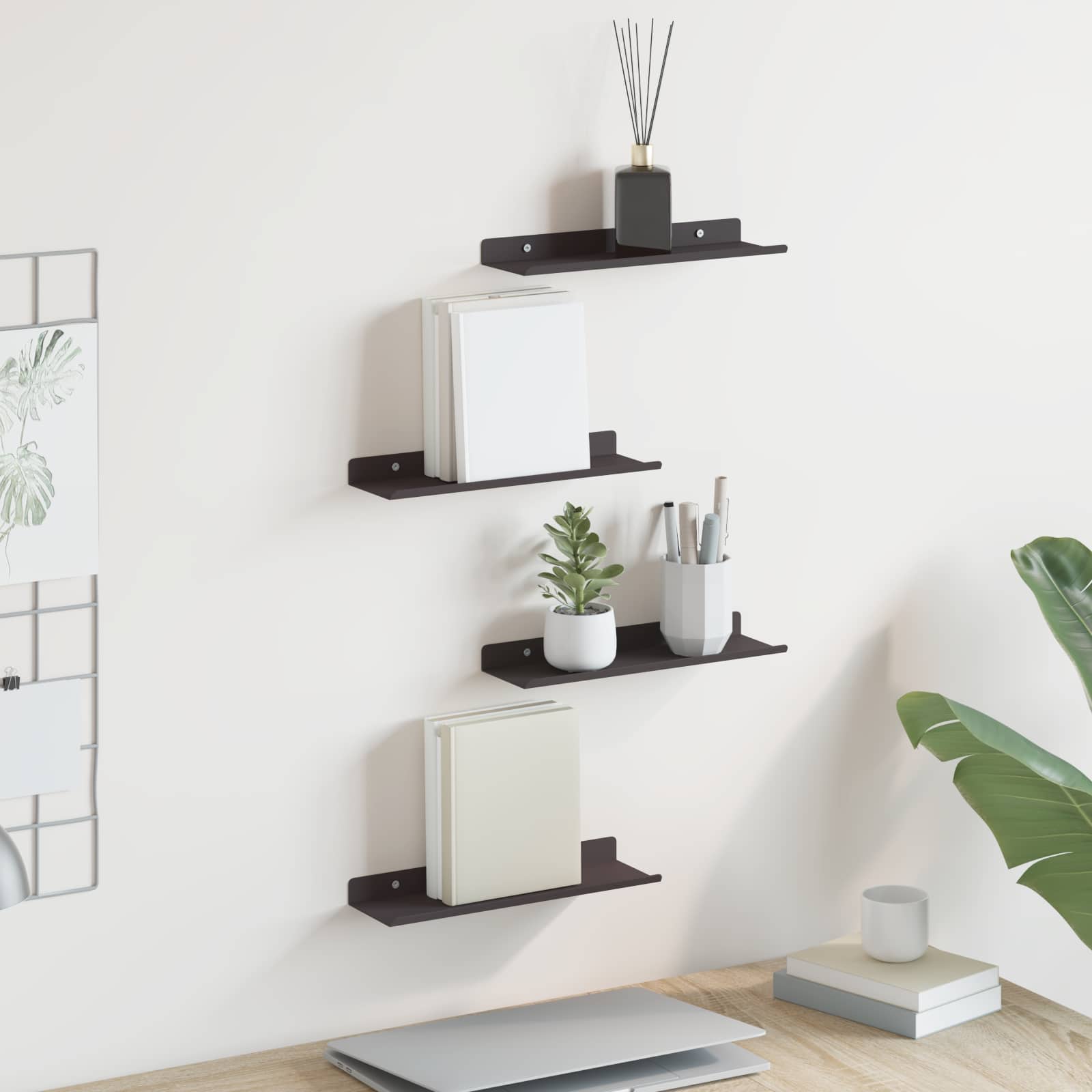 Plūduriuojanti lentyna 4 vnt. Juodas 30 x 9 x 2,5 cm Plienas