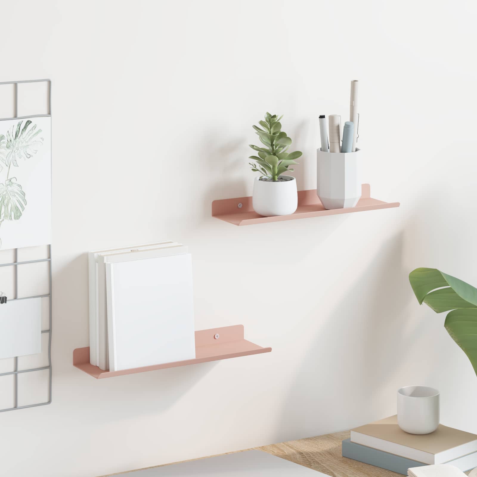 Wall shelf with shelf 2 pcs Pink 30 x 9 x 2.5 cm