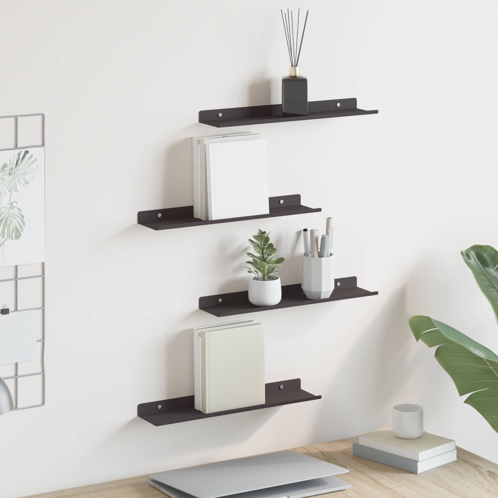 Sieninė lentyna su lentyna 4 pcs Juoda 40 x 9 x 2,5 cm