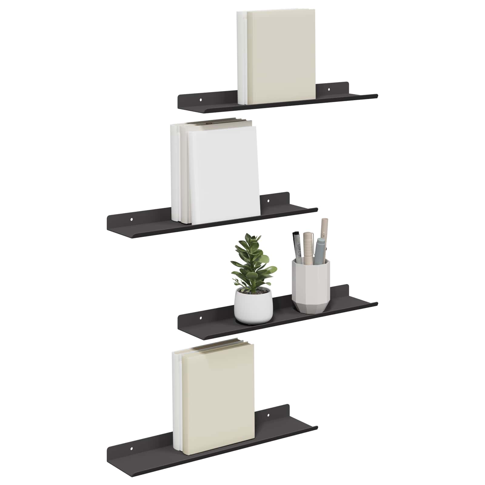Sieninė lentyna su lentyna 4 pcs Juoda 40 x 9 x 2,5 cm